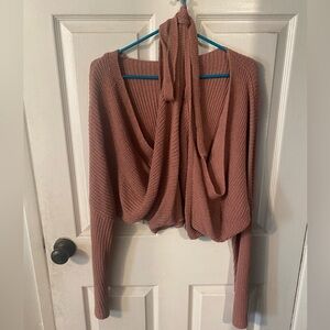 Brown/rose crop wrap cardigan